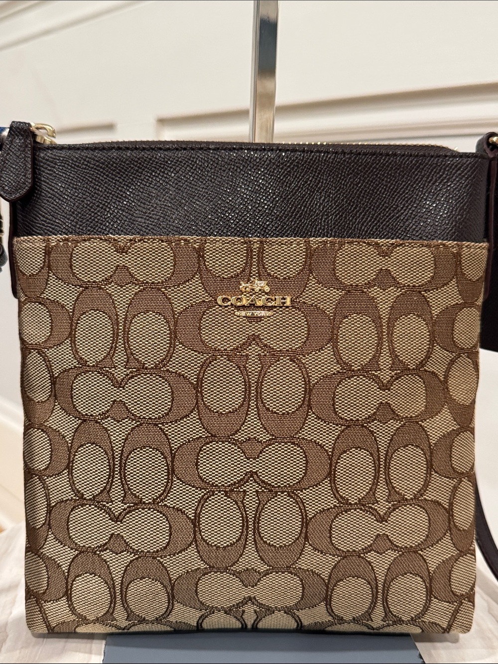 Coach Bag Kitt Brown Signature Canvas Leather Trim Crossbody Bag - Picture 5 of 17